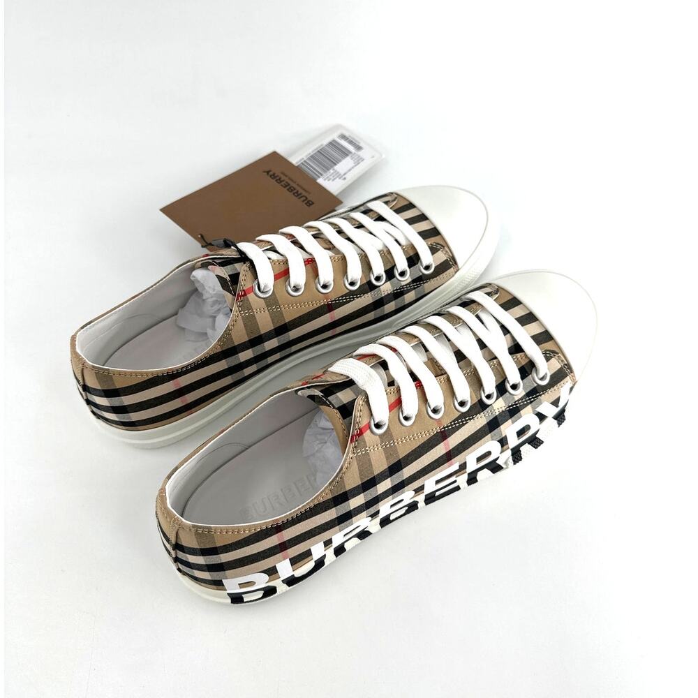 Burberry Archive Beige Logo Check Larkhall Sneakers 43/ Size 10 - Picture 4 of 14